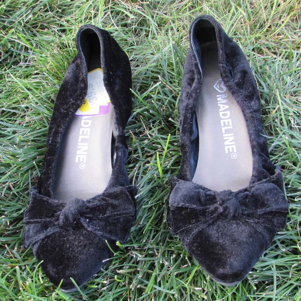 Madeline Black Velvet Bow Flats